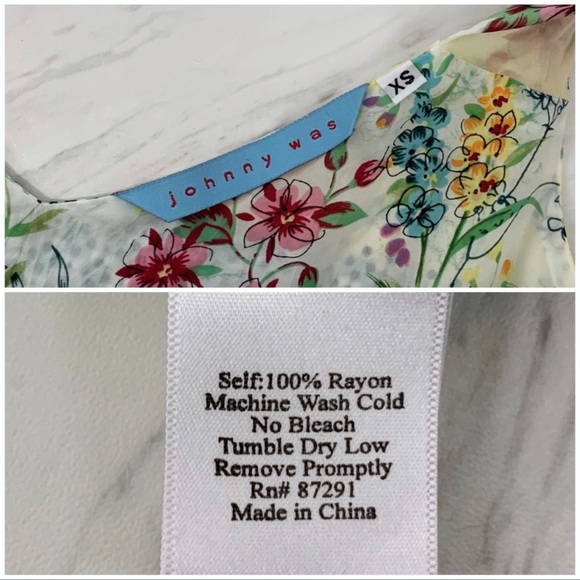 Johnny Was- Yellow & Green Floral V-Neck Top SZ XS - Picture 6 of 8